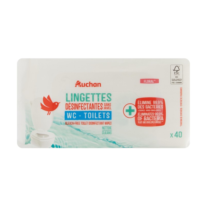 Lingettes WC désinsfectantes sans javel x40