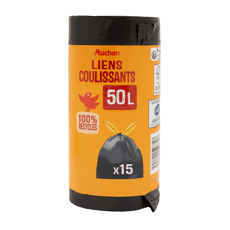 Sacs Poubelle avec Liens Coulissants 15x50l