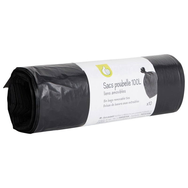 Sacs Poubelle Liens Amovibles 100L x10