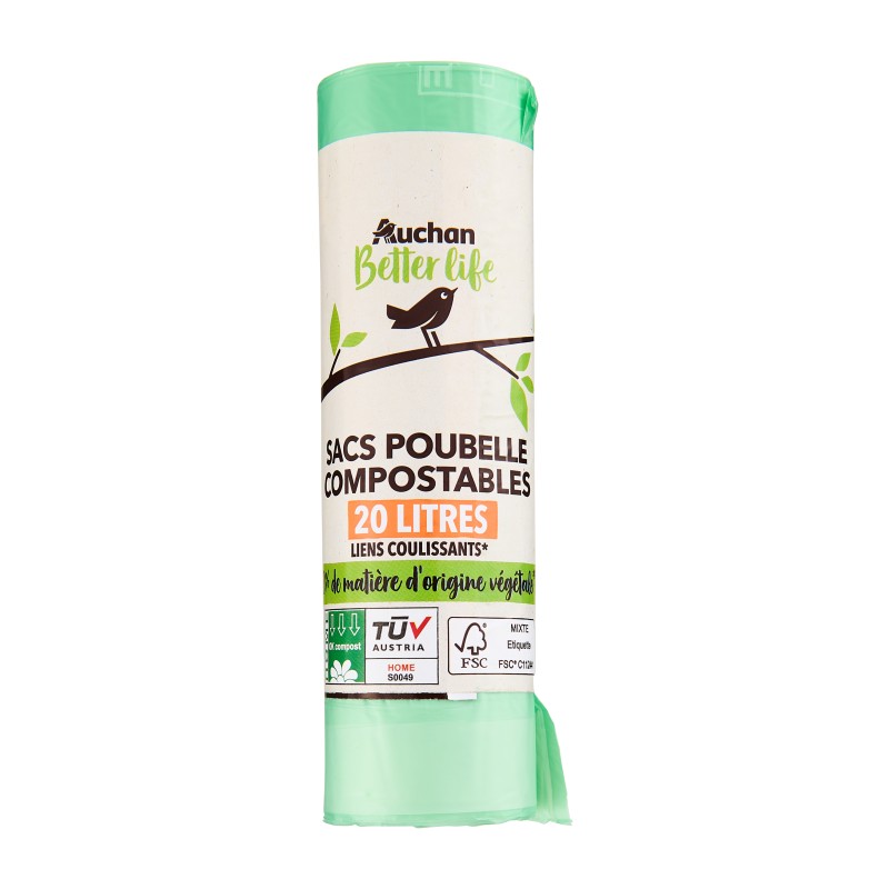 Poubelle compostable avec liens coulissants 20lx15