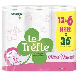 Papier toilette blanc maxi douceur x12+6