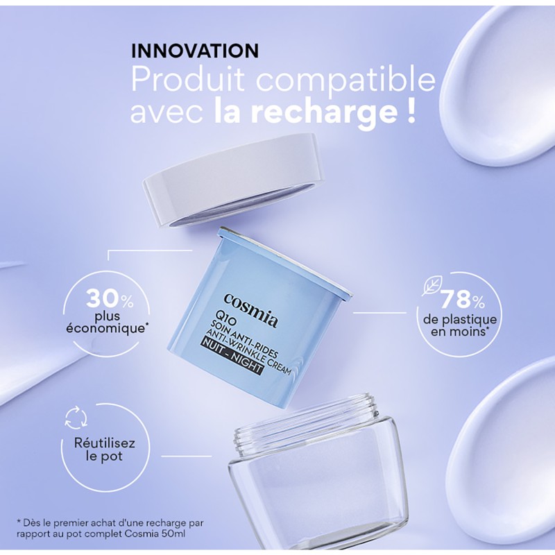Recharge crème de nuit visage Q10 anti-rides tous types de peaux