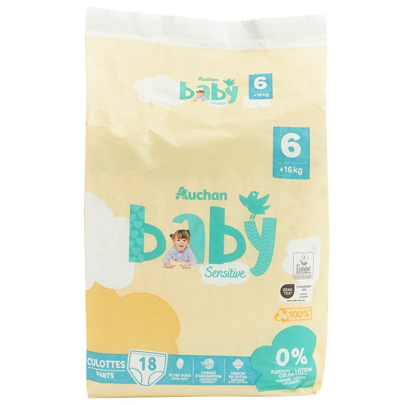 Couches culottes sensitive taille 6 +16kg x18