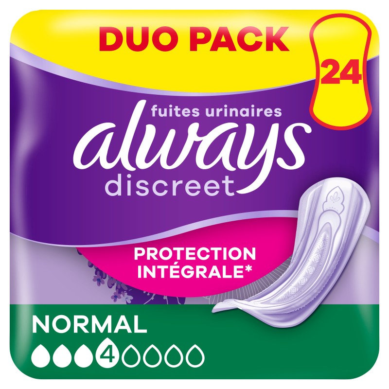 Serviettes fuites urinaires protection intégrale normal x24