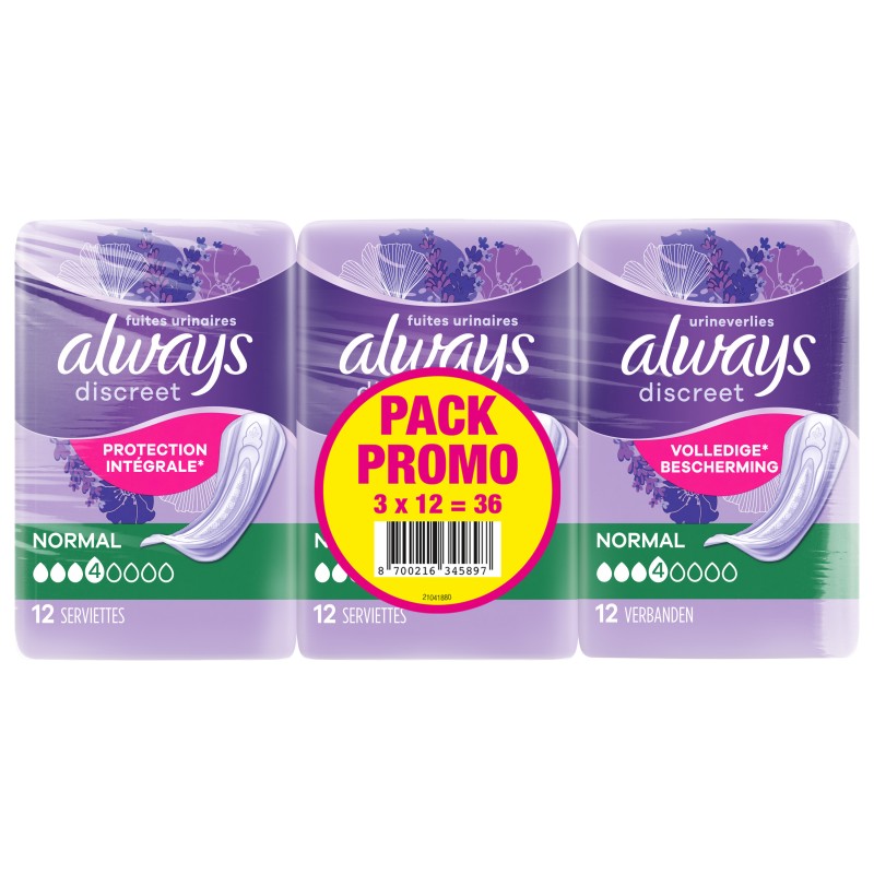 Serviettes fuites urinaires protection intégrale normal 3x12