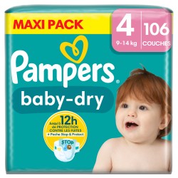 Couches baby dry taille 4 9-14kg x106