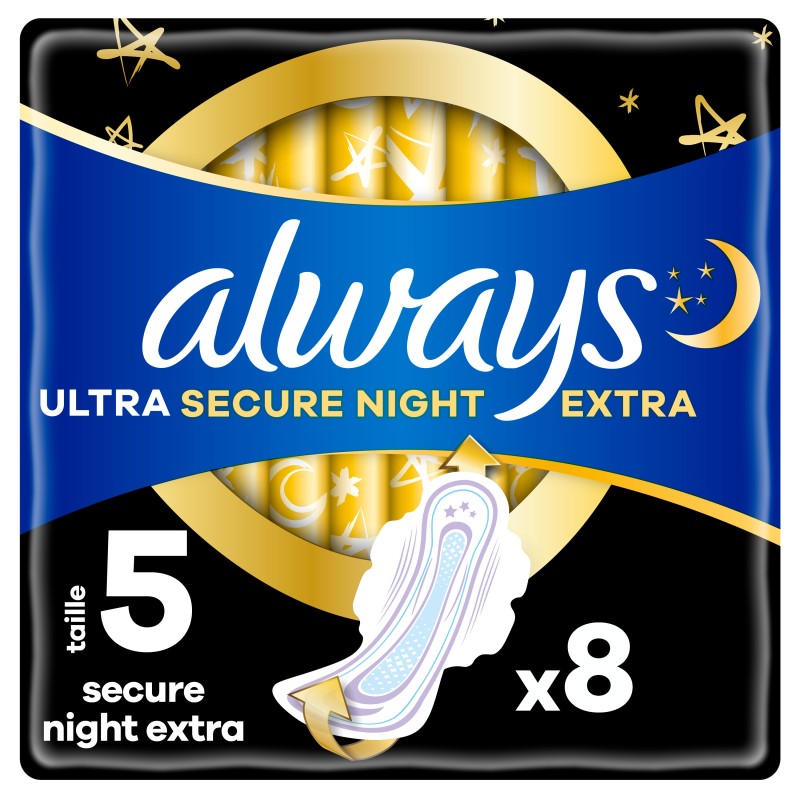 Serviettes hygiéniques ultra secure night avec ailettes taille 5 x8