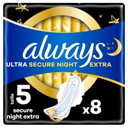 Serviettes hygiéniques ultra secure night avec ailettes taille 5 x8