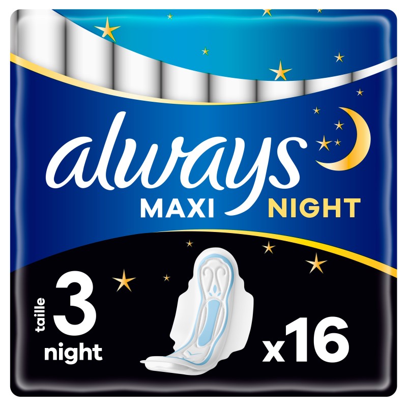 Serviettes hygiéniques maxi nuit avec ailettes taille 3 x16