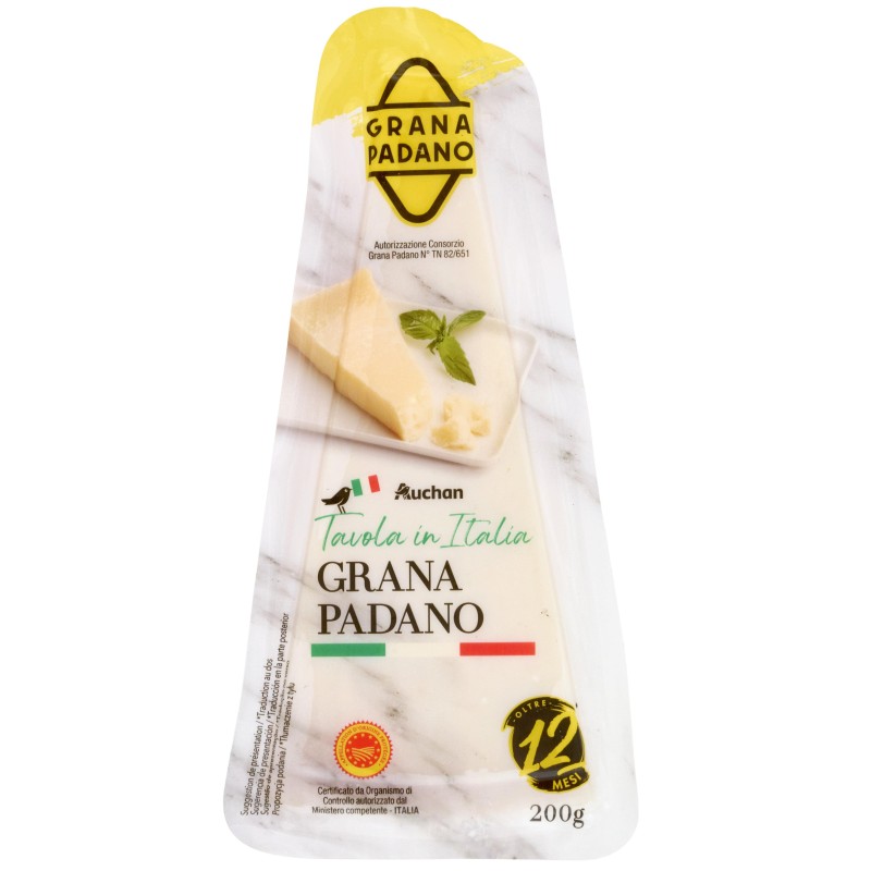 Fromage à pâte dure Grana padano pointe 12 mois d'affinage AOP 200g