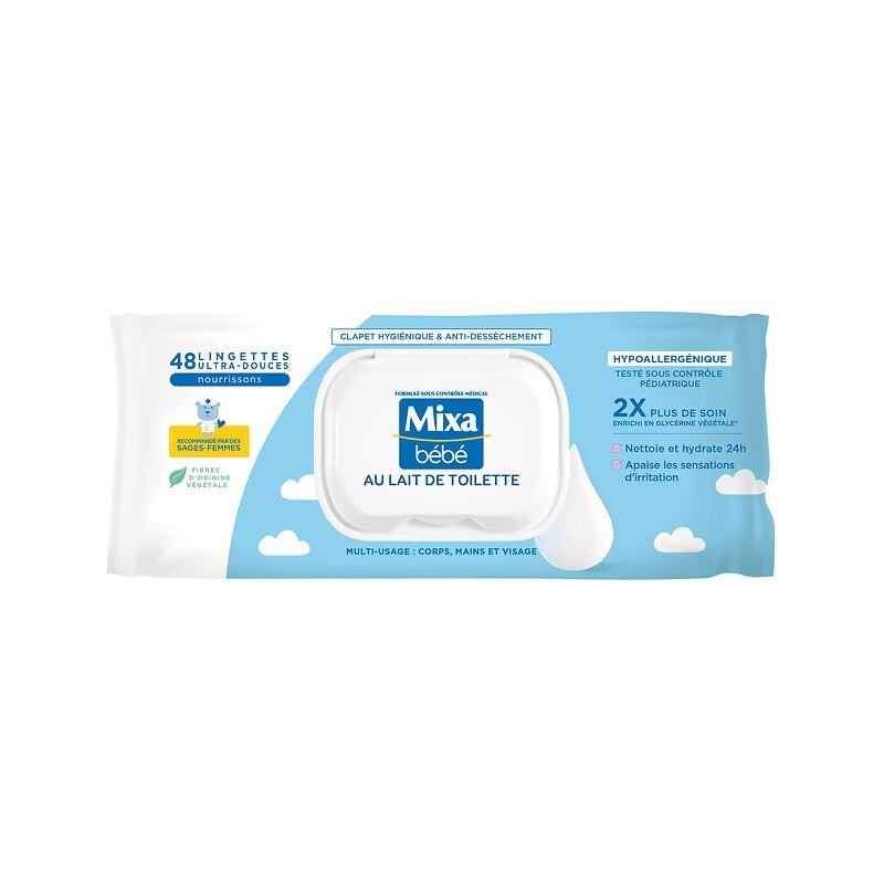 Lingettes au lait de toilette pour bébé x48