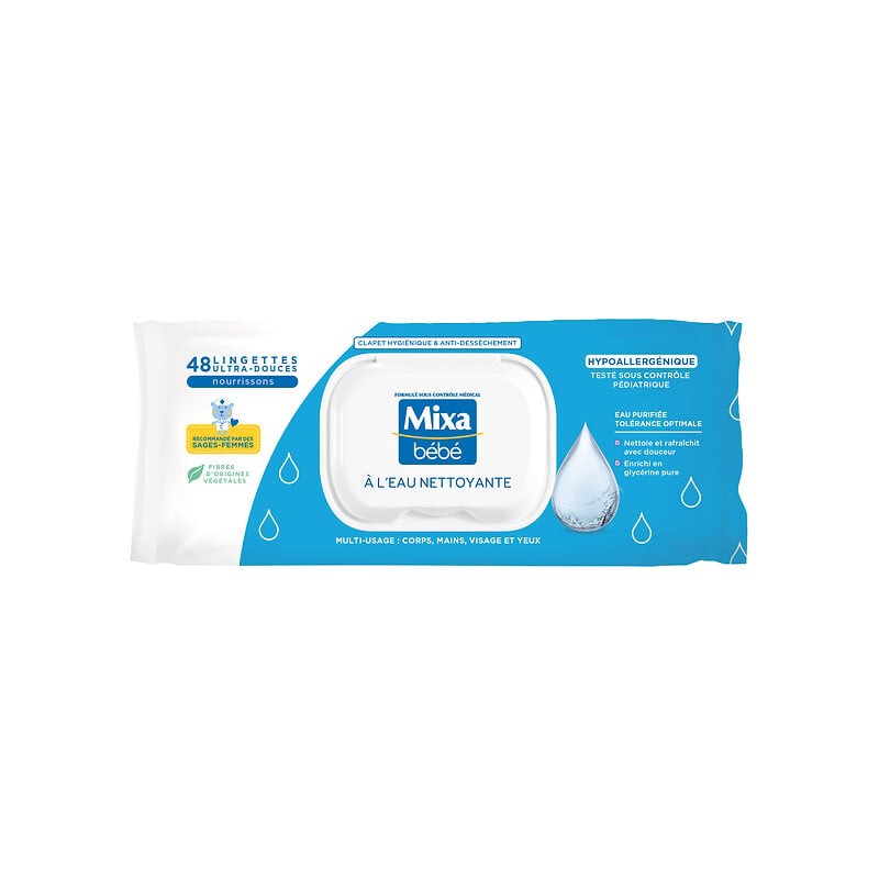 Lingettes à l'eau nettoyante pour bébé x48