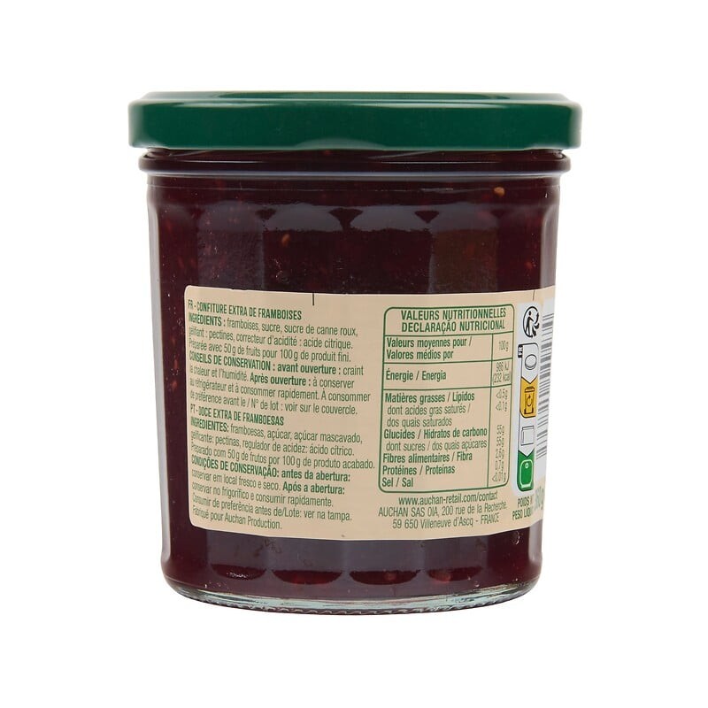Confiture extra framboise 50% de fruits 360g
