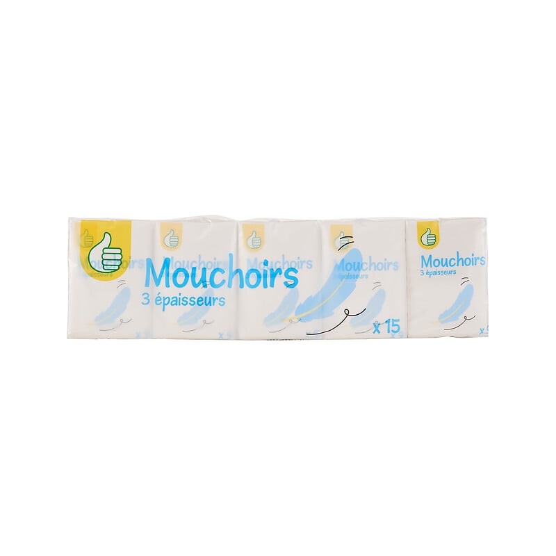 Mouchoirs blancs étuis 3 épaisseurs x15