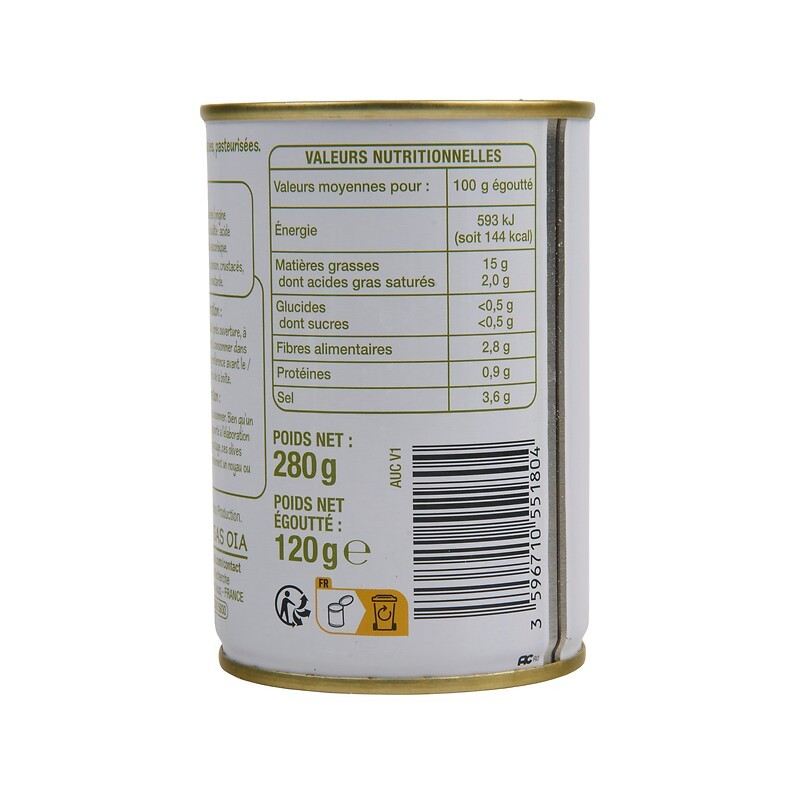 Olives vertes dénoyautées 280g