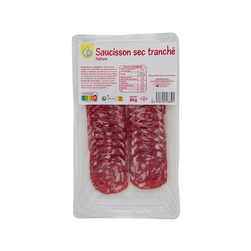 Saucisson sec tranché nature 80g