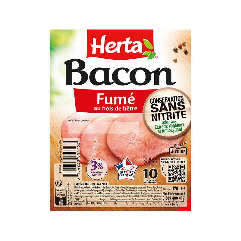 Bacon fumé 3%MG sans nitrite x10 120g