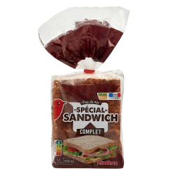 Pain de mie complet grandes tranches spécial sandwich 14 tranches 550g