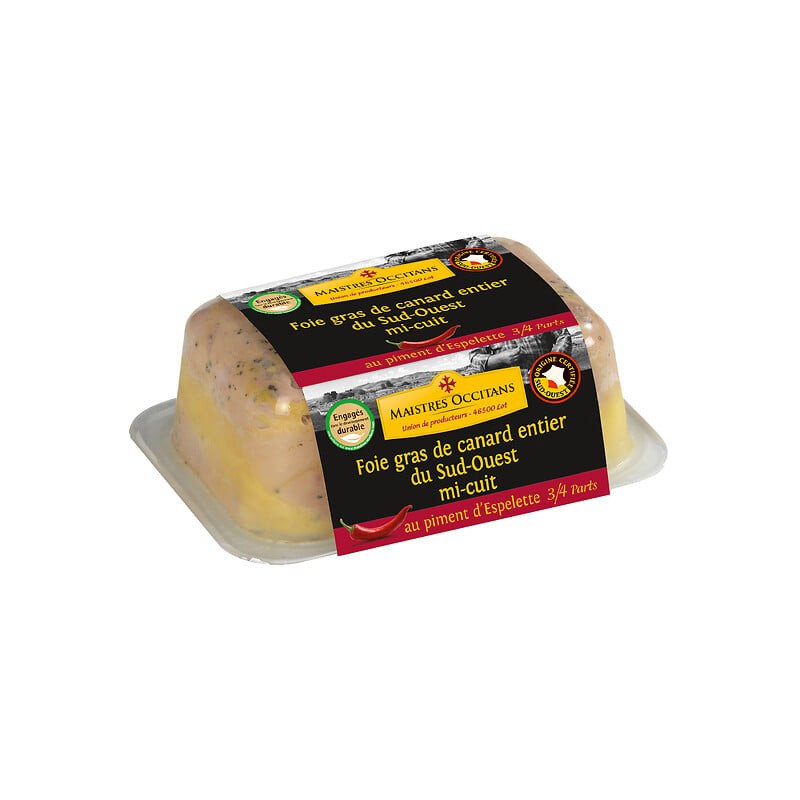 Foie gras de canard entier du Sud-Ouest mi-cuit au piment d'Espelette 150g