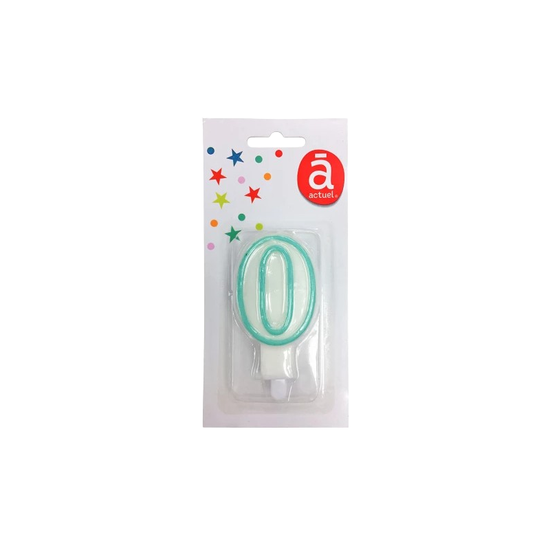 Bougie d'anniversaire blanche n°0 avec contour turquoise 7.5cm x1