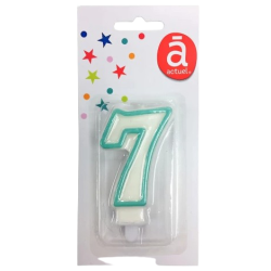 Bougie d'anniversaire blanche n°7 avec contour turquoise 7.5cm x1