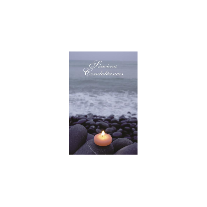 Carte condoléances 17x12cm bougie sur galets x1