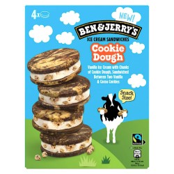 Glace sandwich vanille morceaux de pâte à cookie entre biscuits marbrés 4x46g