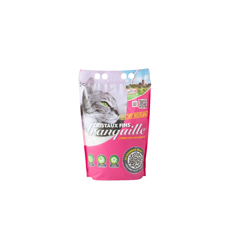 Litière longue durée cristaux fins au charbon actif pour chat 3.7l
