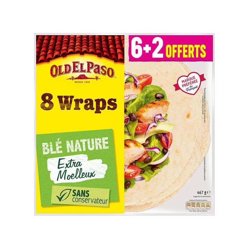 Wraps de blé nature x8 467g