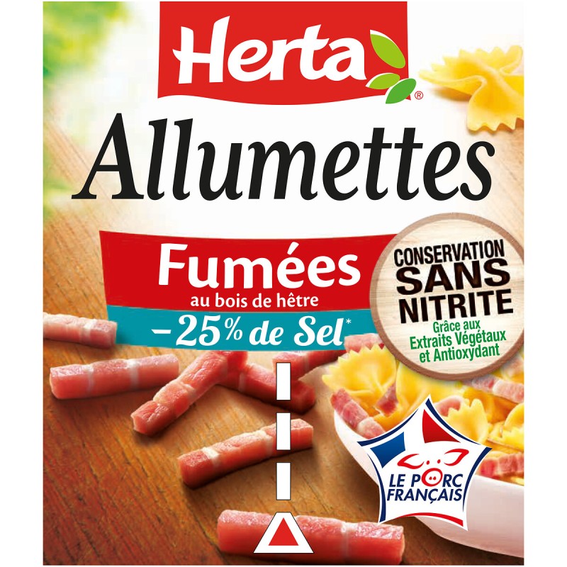 Lardons allumettes fumées -25% de sel sans nitrite 2x75g