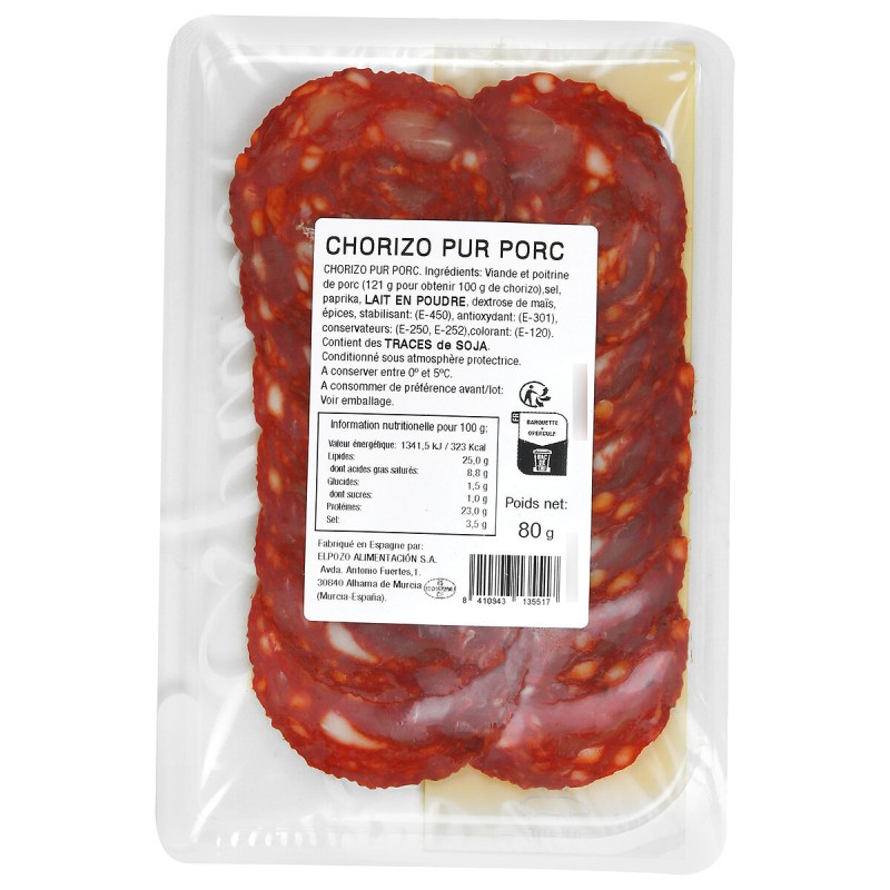 Chorizo doux pur porc 80g