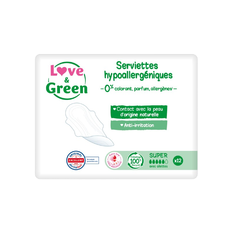 Serviettes hygiéniques hypoallergéniques super avec ailettes x10