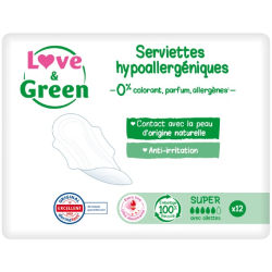 Serviettes hygiéniques hypoallergéniques super avec ailettes x10
