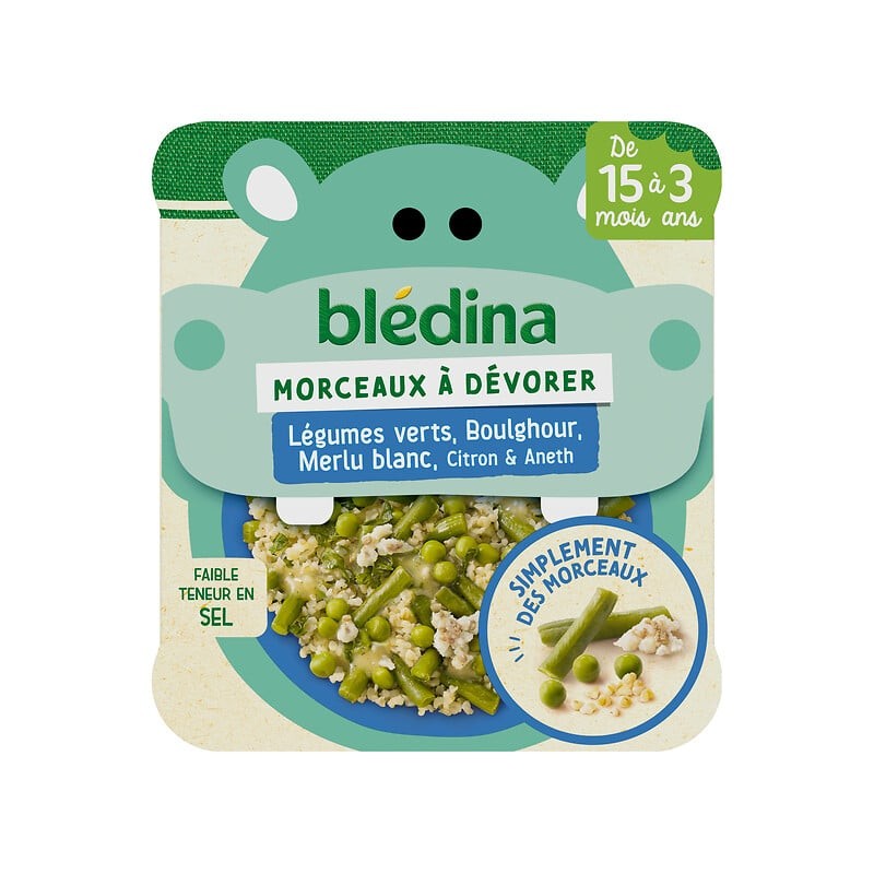 Morceaux à Dévorer Légumes Verts Boulghour Merlu Blanc dès 15 mois 200g