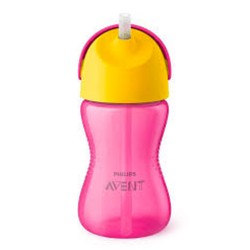 Gobelet à paille courbée rose +12mois 300ml