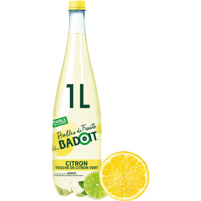Eau gazeuse bulles de fruits citron touche de citron vert 1l