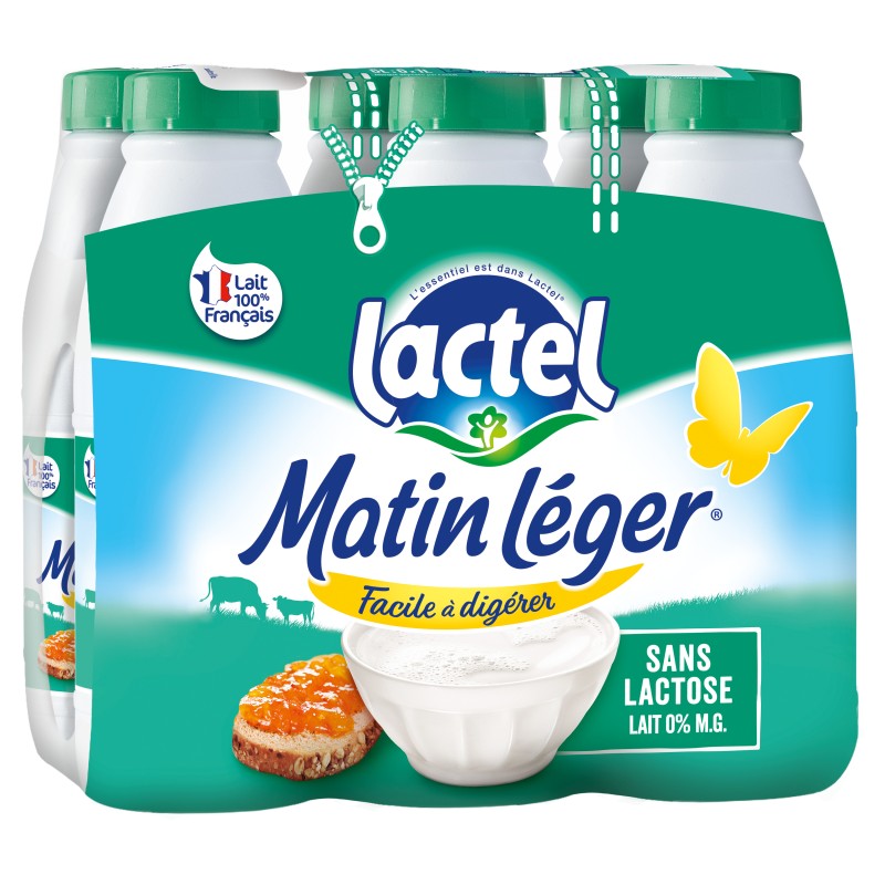 Lait uht matin léger ecrémé sans lactose 6x1l  0% MG
