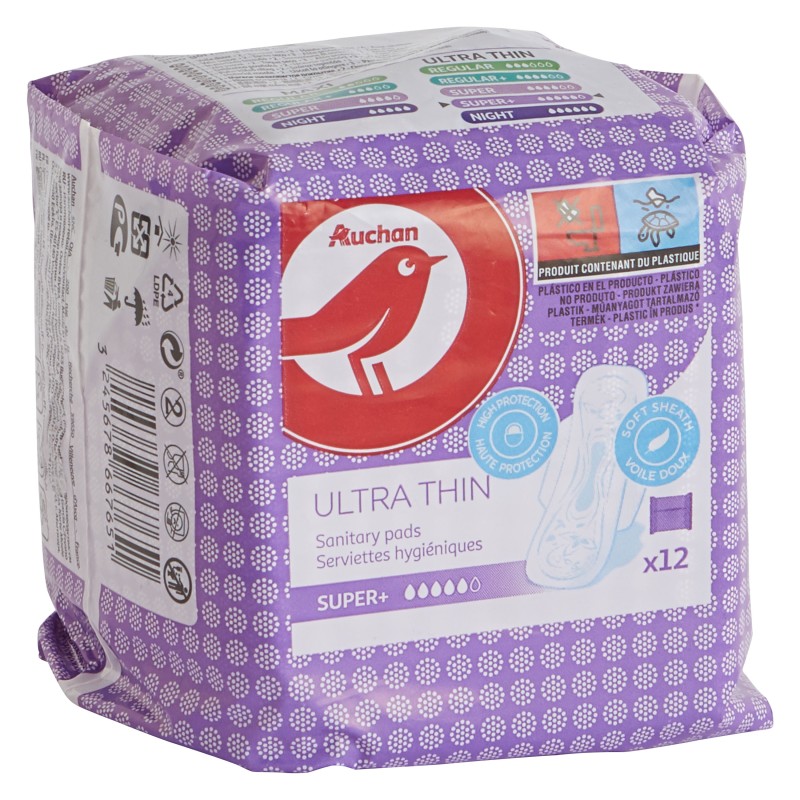 Serviettes hygiéniques super + ultra fines avec ailettes x12