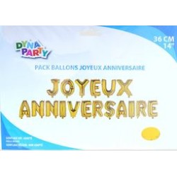 Pack Ballons Joyeux Anniversaire Or 36cm