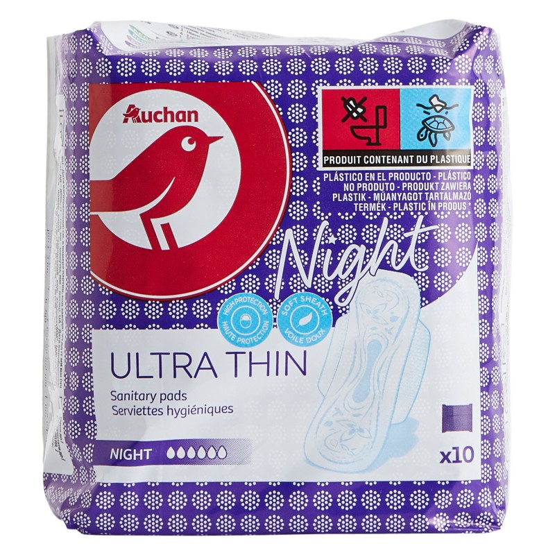 Serviettes hygiéniques nuit ultra fines avec ailettes x10