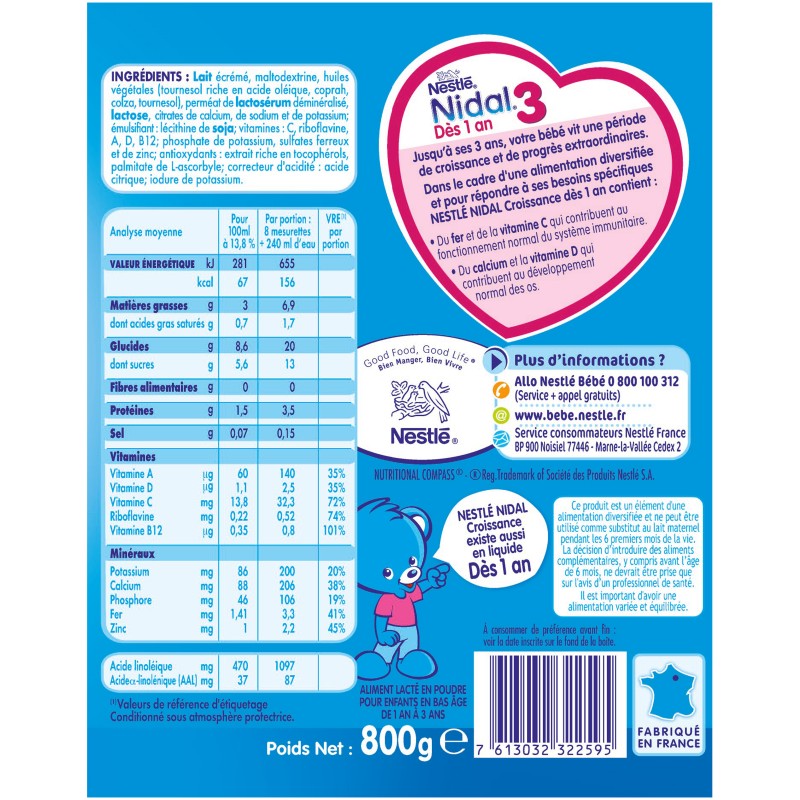 Lait en poudre croissance 3 dès 1 an 800g