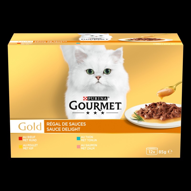 Gold Boîtes de Pâtée en Sauce Viandes Poissons pour Chat 12x85g