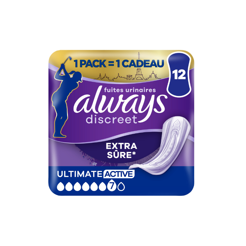 Serviettes fuites urinaires extra sûre discreet x12