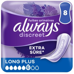 Serviettes fuites urinaires discreet extra sûre long plus x8