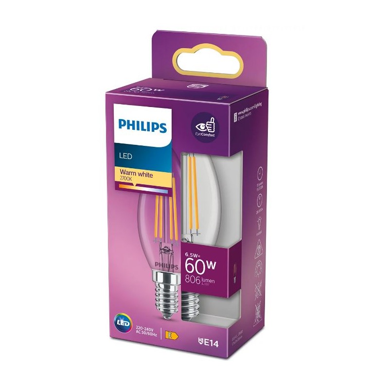 Ampoule LED Flamme transparente à filament 60W E14 couleur chaude
