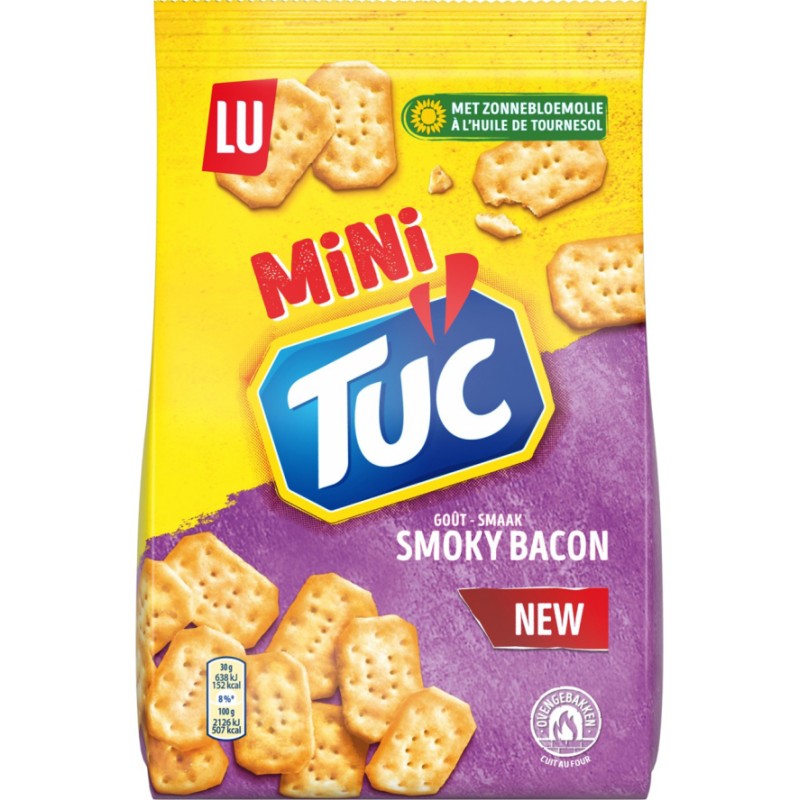 Biscuits mini crackers goût bacon fumé 100g
