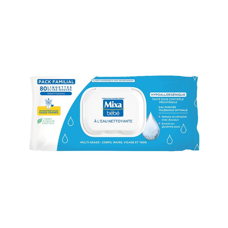 Lingettes ultra-douces à l'eau nettoyante x80