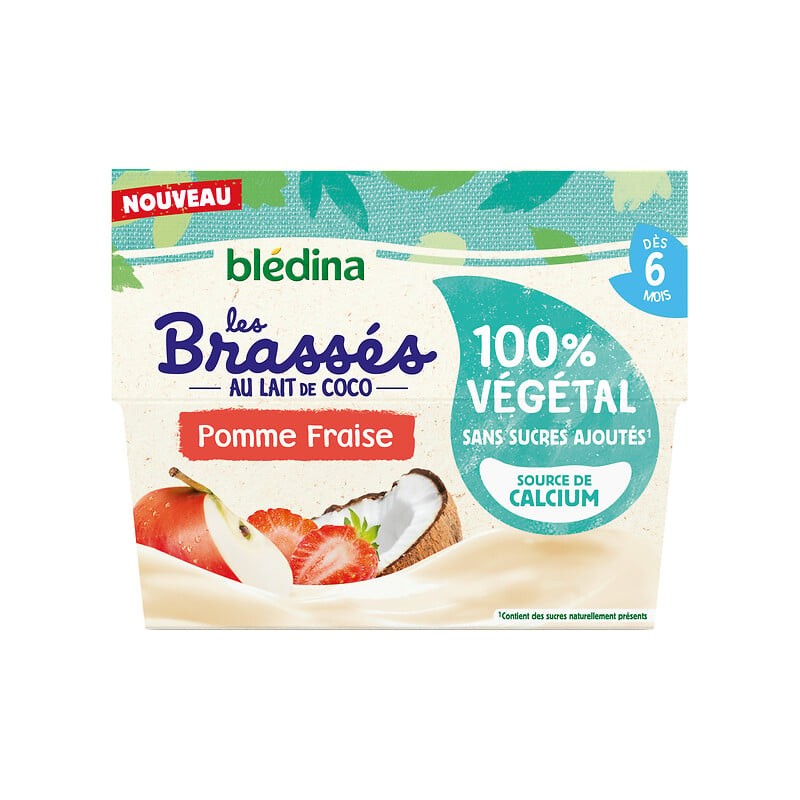 Dessert végétal bébé Les Brassés lait de coco pomme fraise dès 6 mois 4x95g