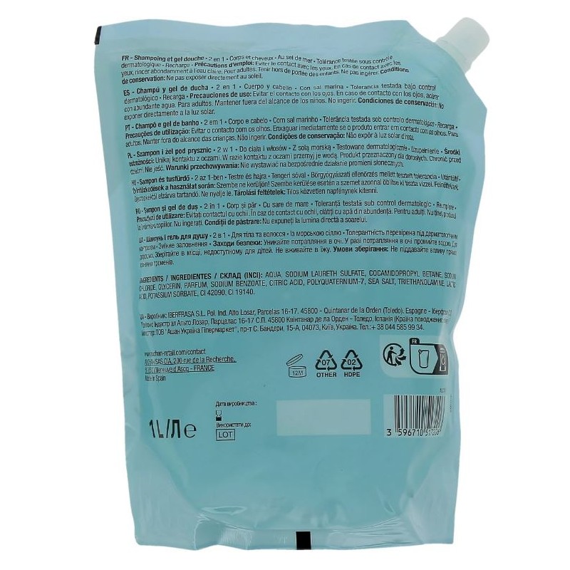 Gel douche 2en1 recharge sel marin 1l