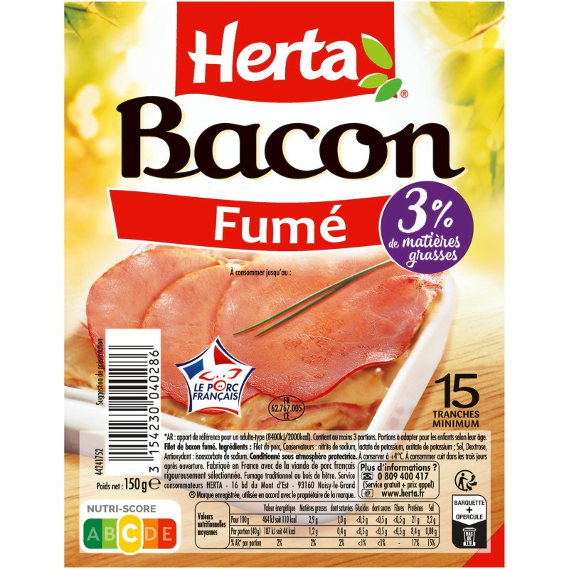 Bacon 15 Tranches 150g